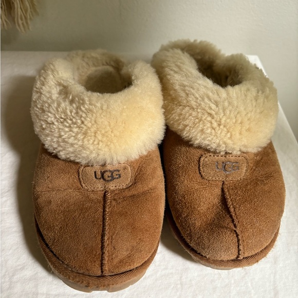 UGG Coquette Genuine Suede Leather Sheepskin Fur Slippers Chestnut 8 - Picture 1 of 13